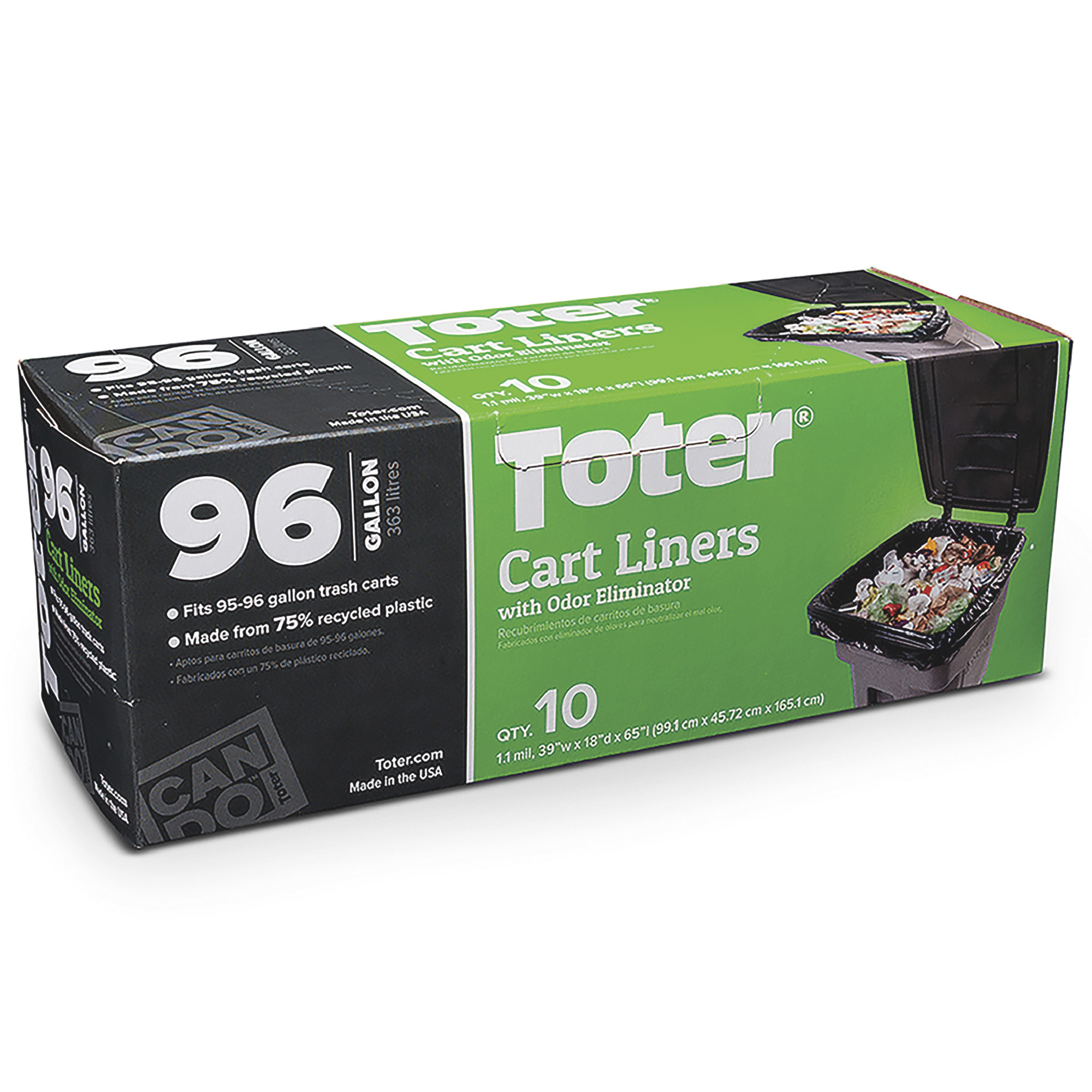 Toter Trash Bags, (1) 10-Bag Roll, 96-Gallon, Black, Model# GB096-01000
